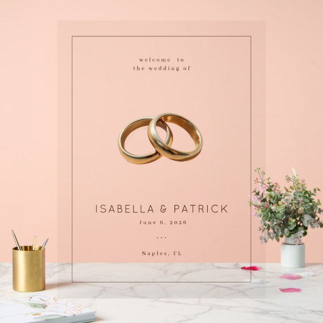 Elegant Beige Wedding Rings Acrylic Sign (Wedding)