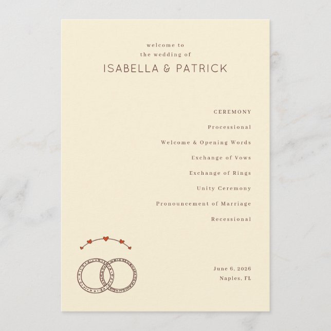 Elegant Beige Wedding Rings Programme (Front)