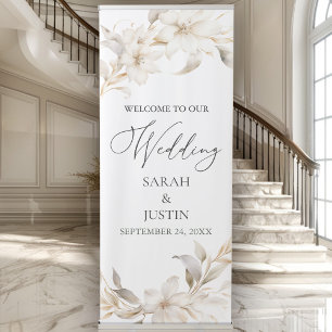 Elegant Beige White Floral Wedding Welcome Sign