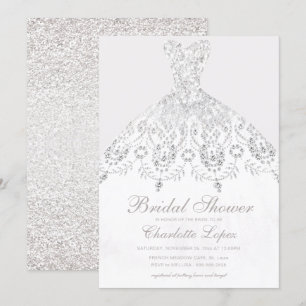 Elegant Beige White Glitter Dress Bridal Shower Invitation
