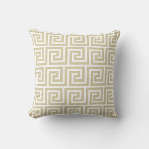 Elegant Beige & White Greek Pattern Throw Pillow