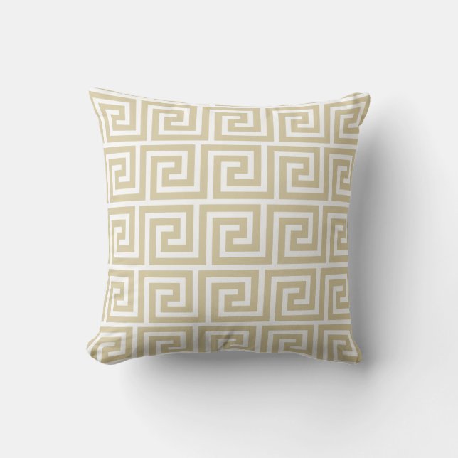 Elegant Beige & White Greek Pattern Throw Pillow (Front)