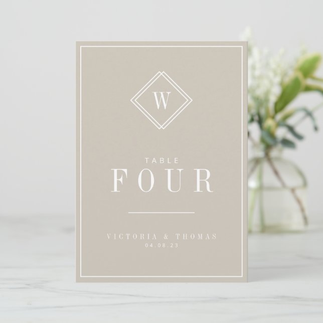 Elegant Beige/White Minimalist Table Number Card (Standing Front)