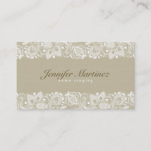 Elegant Beige & White Vintage Floral Lace Business Card
