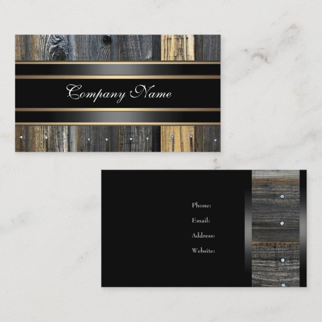 Elegant Beige Wood Look Black Bronze Business Card (Front/Back)