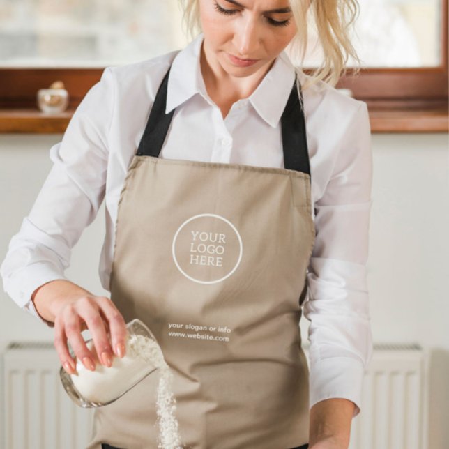 Elegant Beige your Logo Here Business website Apron (Elegant Logo Business Minimal Promotional Apron made on Zazzle by Creative Design)