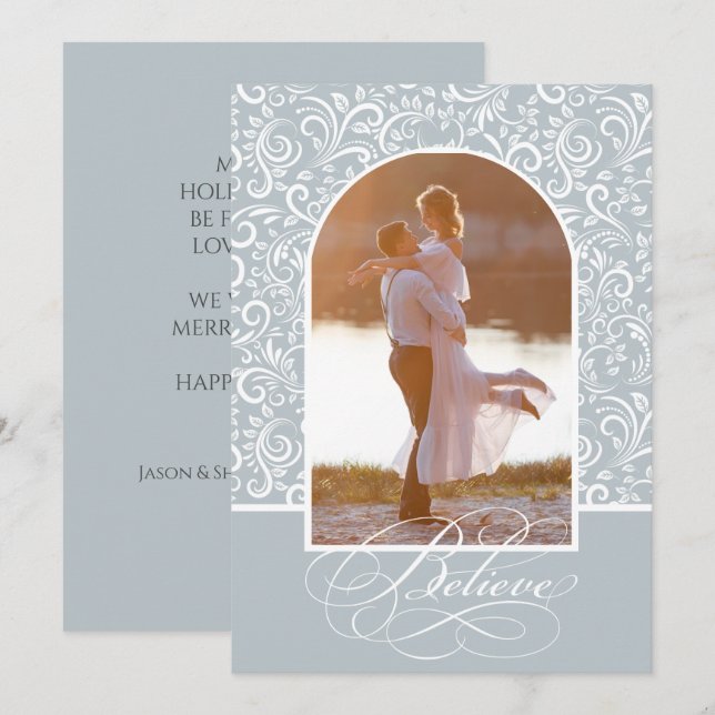 Elegant Believe Christmas Photo Holiday Card (Front/Back)