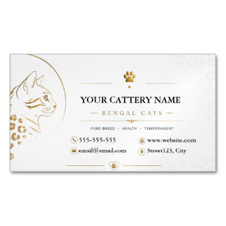 Elegant Bengal Cat Cattery Custom Magnetic Business Card