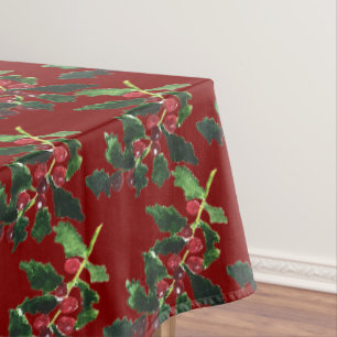 Elegant Berries Christmas Botanical Simple Red Tablecloth