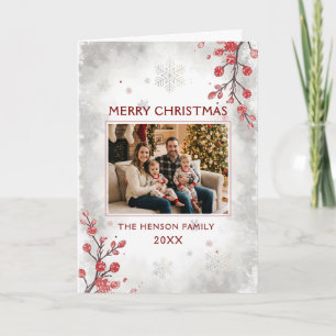 Elegant Berries Snowflakes Family Photo Christmas  Holiday Card