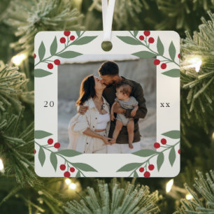 Elegant Berry Botanical Photo Christmas Holiday Metal Tree Decoration
