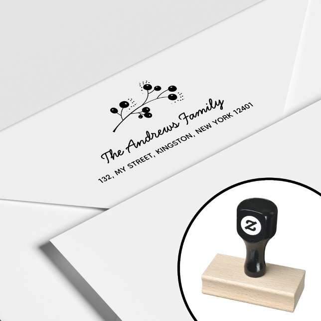 Elegant Berry Branch Family Name Leaf Rubber Stamp (Creator Uploaded)