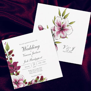 Elegant Berry Greenery Watercolor Floral Wedding Invitation