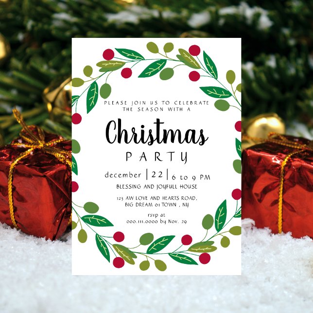 Elegant Berry & Leaf Greenery Holiday Celebration Invitation (Creator Uploaded)