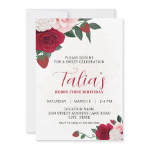 Elegant Berry Roses First Birthday Party Download
