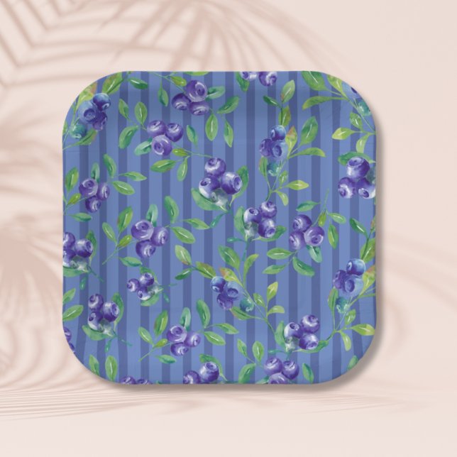 Elegant Berry Sweet Blueberries Baby Shower  Paper Plate (Creator Uploaded)