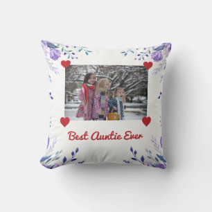Elegant Best Auntie Ever BAE Photo Hearts Floral Cushion