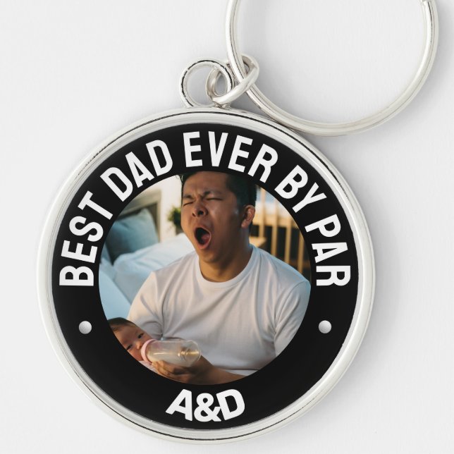 elegant best dad ever by par personalised photo  key ring (Front)