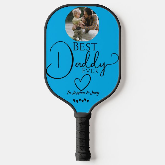 elegant, best dad ever, calligraphy personalise pickleball paddle (Front)