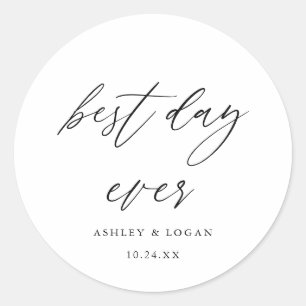 Elegant Best Day Ever Wedding Favour Classic Round Sticker