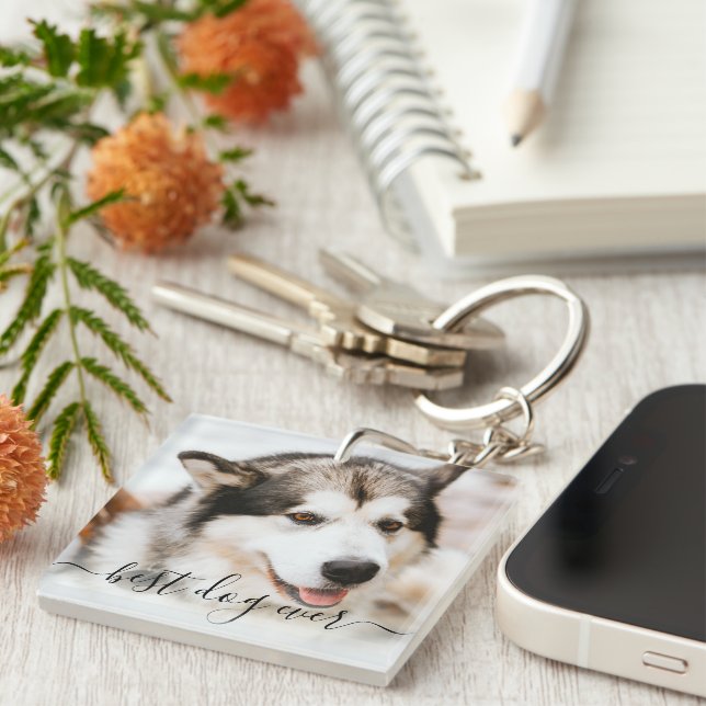 Elegant Best Dog Ever Photo & Quote Pet Memorial Key Ring (Front Right)