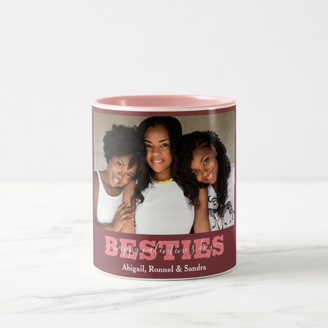 Elegant Best Friends galentine's day Bestie photo Two-Tone Coffee Mug (Center)