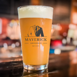 Elegant Best Man Groomsmen Gift Modern Tuxedo Beer Glass