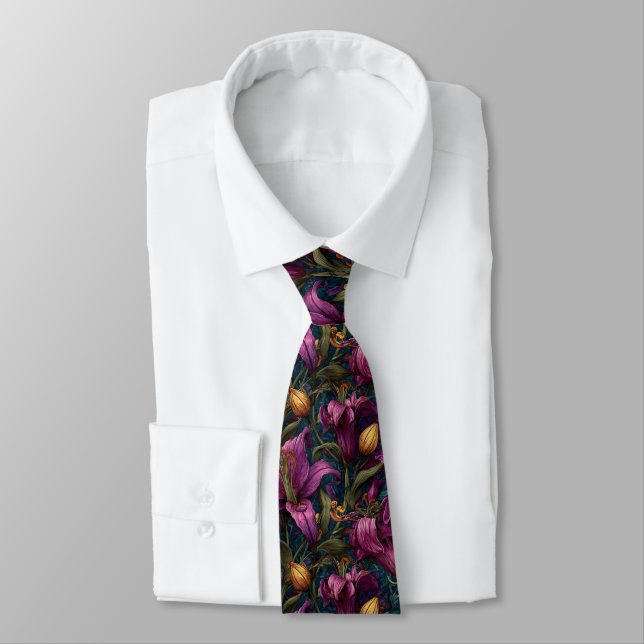 Elegant Best Man Lilies Tie (Tied)