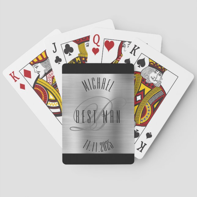 Elegant Best Man Monogram Wedding Playing Cards (Back)