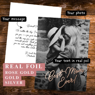 Elegant Best Mom Ever Editable Text Photo Foil Holiday Card