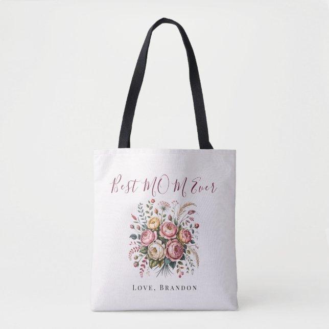 Elegant Best Mom Ever Floral Tote Bag (Front)