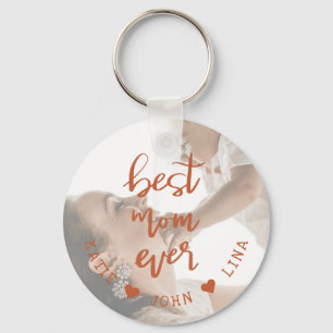 Elegant Best Mum Ever Calligraphy Photo Key Ring