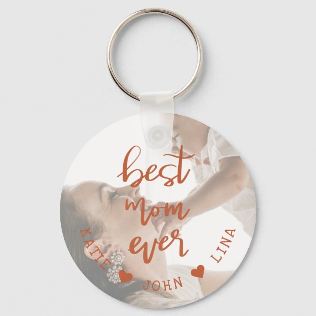 Elegant Best Mum Ever Calligraphy Photo Key Ring (Front)