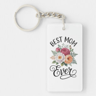 Elegant Best Mum Ever Floral Bouquet Watercolor Key Ring