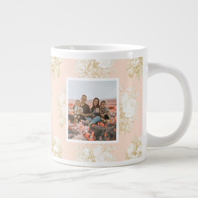 Elegant Best Nana Floral Pink Photo Mothers Day Large Coffee Mug (Right)