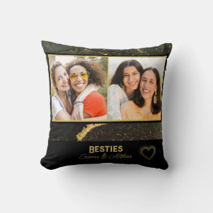 Elegant Besties Best Friend Black and Gold Photo Cushion