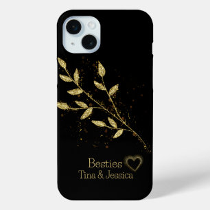 Elegant Besties Black and Gold Plant Name iPhone 15 Mini Case