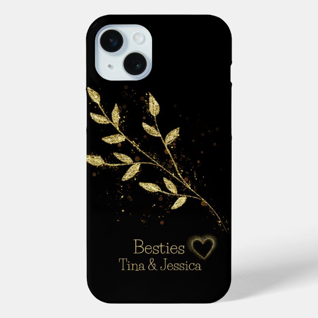 Elegant Besties Black and Gold Plant Name Case-Mate iPhone Case (Back)