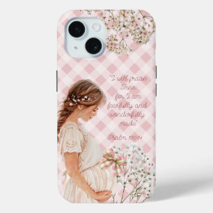 Elegant Bible Expectant Mother Plaid Flower Bow iPhone 15 Case