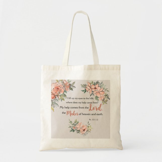 Elegant Bible Verse Monogram Watercolor Tote Bag (Front)