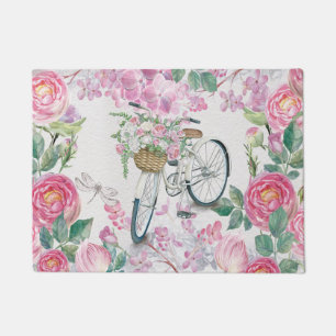Elegant Bicycle and Flowers Doormat