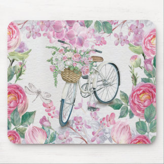 Elegant Bicycle and Flowers Mouse Mat
