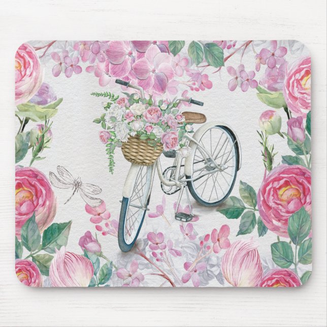Elegant Bicycle and Flowers Mouse Mat (Front)