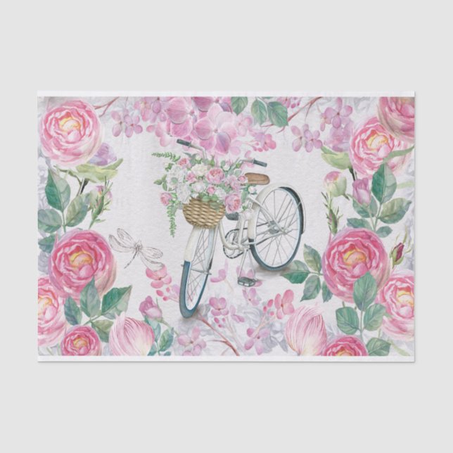 Elegant Bicycle and Flowers Tissue Paper (Front)