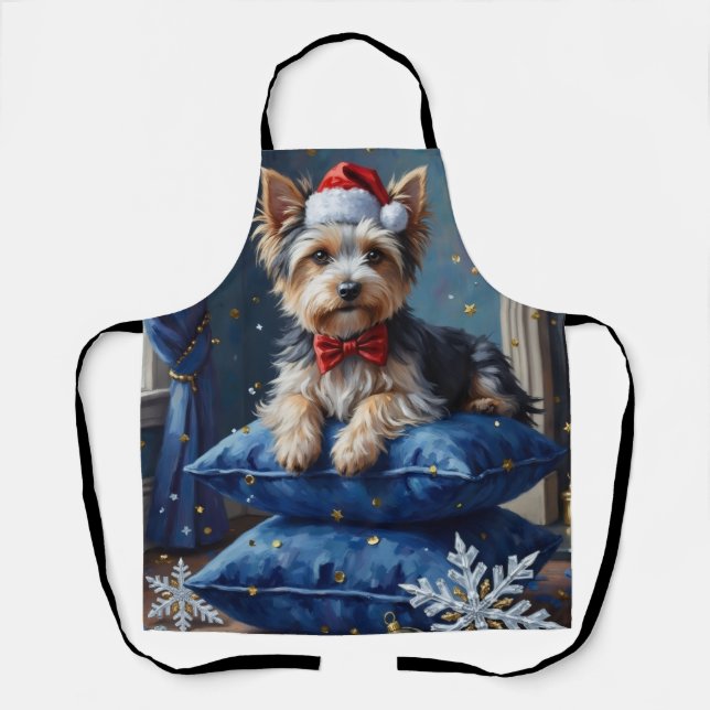 Elegant Biewer Terrier Dog Velvet Christmas Apron (Front)