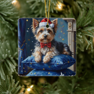 Elegant Biewer Terrier Dog Velvet Christmas Ceramic Ornament