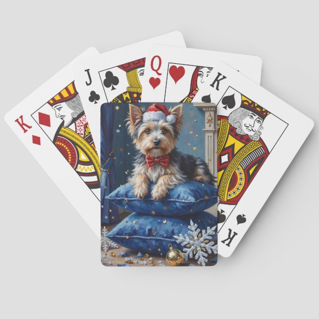 Elegant Biewer Terrier Dog Velvet Christmas Playing Cards (Back)