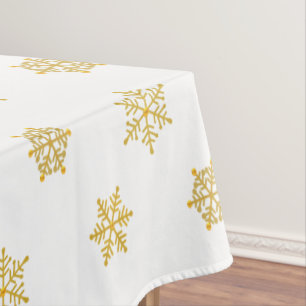 Elegant Big Golden Snowflake Pattern on White Tablecloth