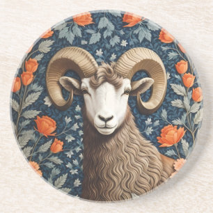 Elegant Big Horn Sheep William Morris Inspired  Coaster