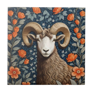 Elegant Big Horn Sheep William Morris Inspired  Tile